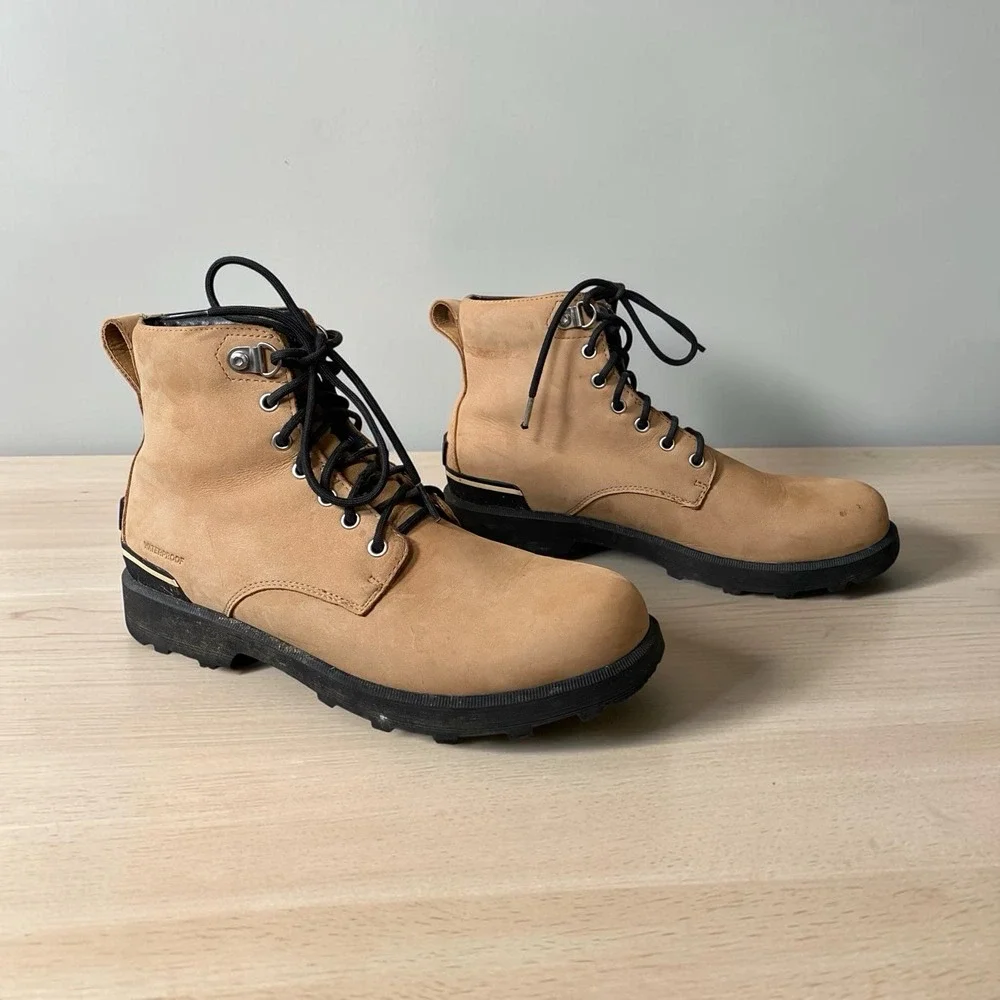 Sorel Workwear Boots Men Size 10 EU 43 Tan Leather Waterproof Rugged Outdoor